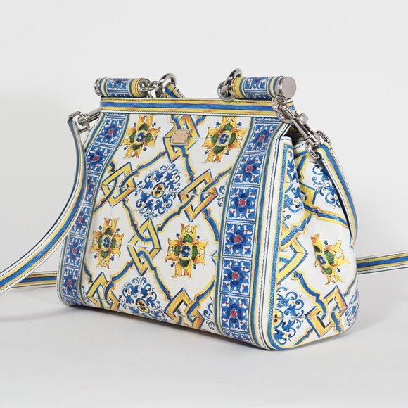 Dolce & Gabbana Majolica Print Miss Sicily Medium Bag Blue White - Picture 2 of 11